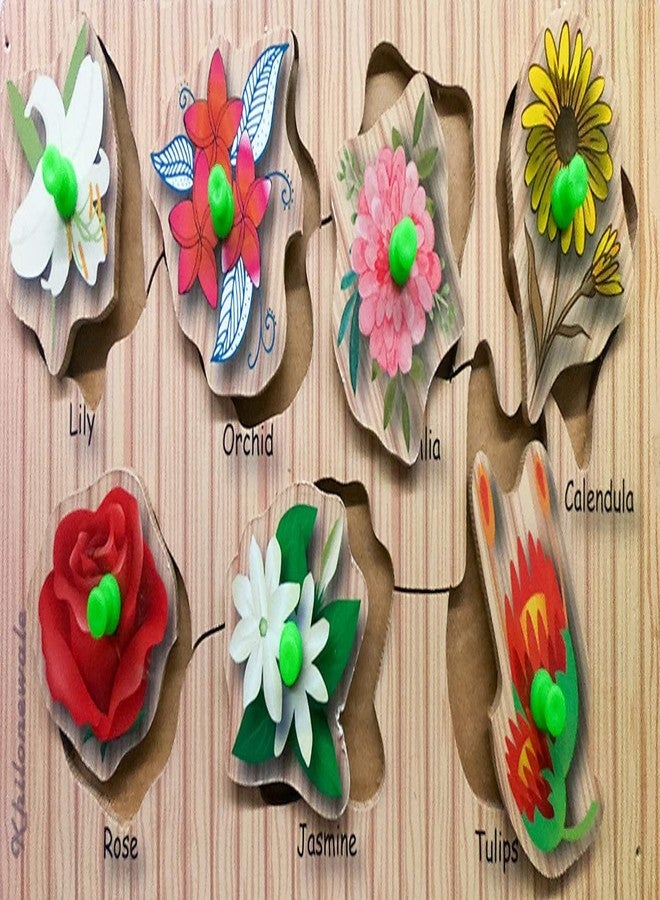 Khilonewale ~ Wooden Puzzle with Knobs Educational and Learning Toy for Kids (Flower+Animal) - Image 3